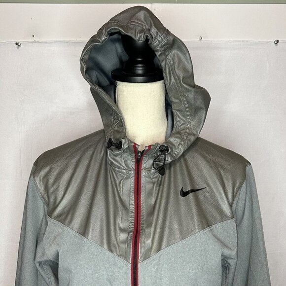 Nike Pro Running Jacket Womens Gray Red Hooded Full Zip Stretch Sz. S - Picture 2 of 10
